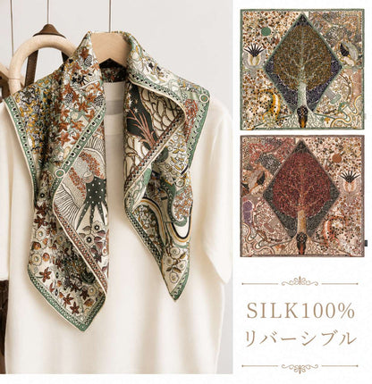SILK100％  リバーシブルスカーフ 65×65㎝