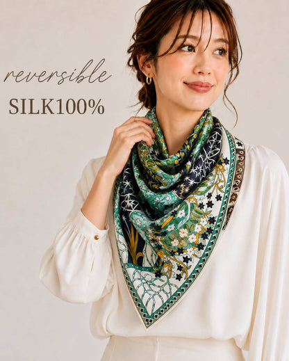 SILK100％  リバーシブルスカーフ 65×65㎝