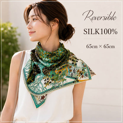SILK100％  リバーシブルスカーフ 65×65㎝