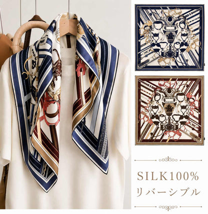 SILK100％  リバーシブルスカーフ 65×65㎝