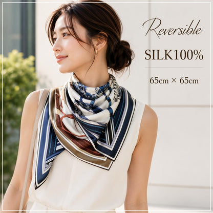 SILK100％  リバーシブルスカーフ 65×65㎝