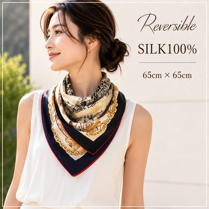SILK100％  リバーシブルスカーフ 65×65㎝