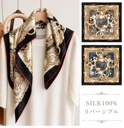 SILK100％  リバーシブルスカーフ 65×65㎝