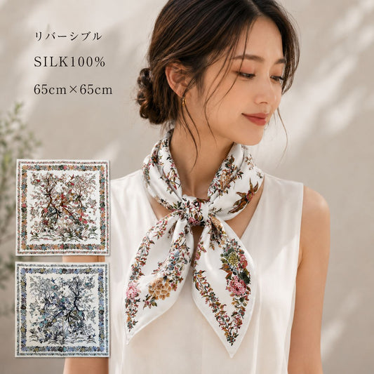 SILK100％  リバーシブルスカーフ 65×65㎝