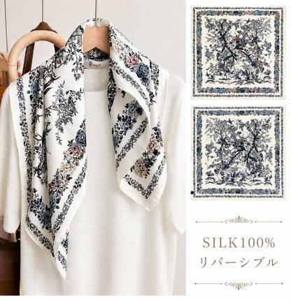 SILK100％  リバーシブルスカーフ 65×65㎝