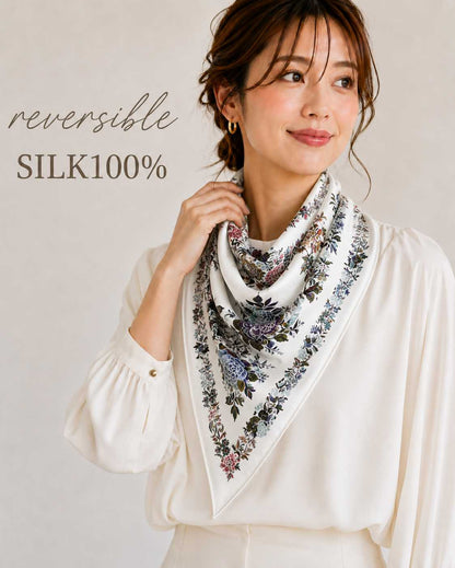 SILK100％  リバーシブルスカーフ 65×65㎝