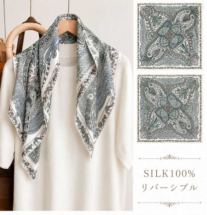 SILK100％  リバーシブルスカーフ 65×65㎝