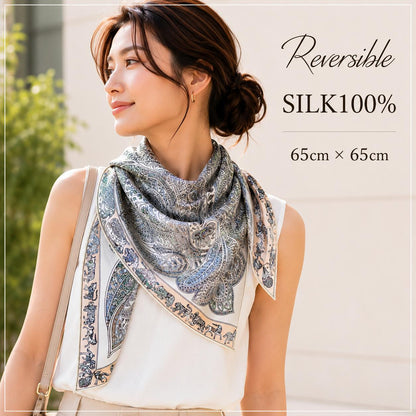 SILK100％  リバーシブルスカーフ 65×65㎝
