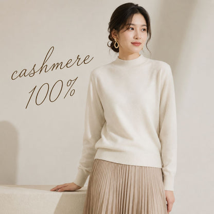 カシミヤ100％   モックネックセーター WHITE