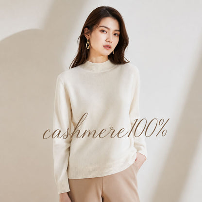 カシミヤ100％   モックネックセーター WHITE