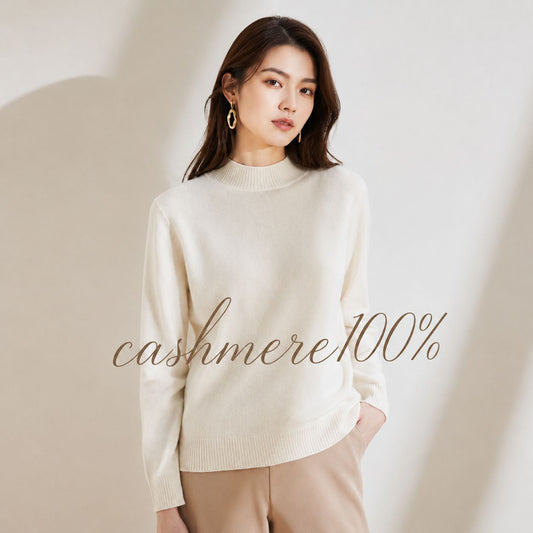 カシミヤ100％   モックネックセーター WHITE